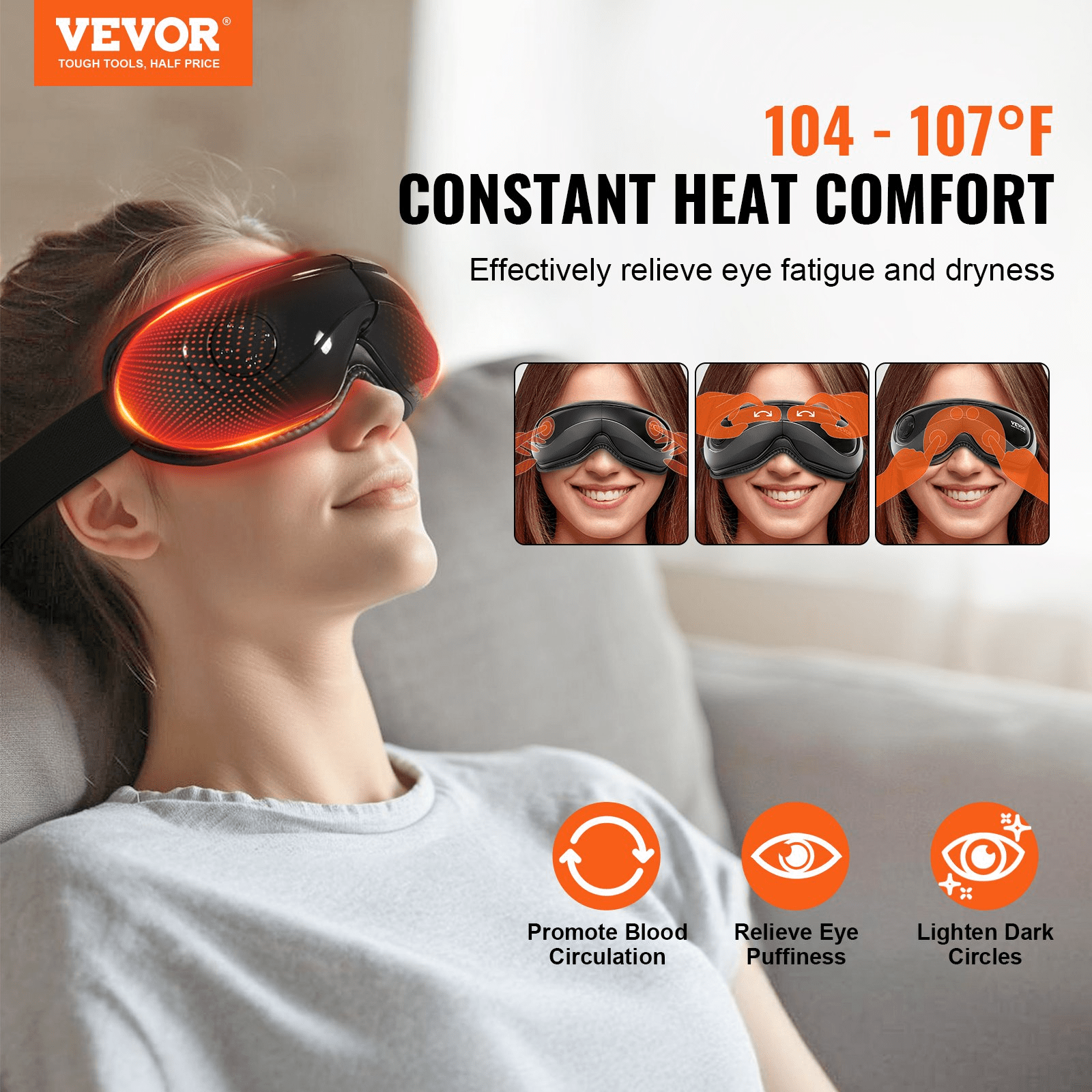 VEVOR Heated Eye Massager with Heat, Air Pressure & Bluetooth (SD-007F)